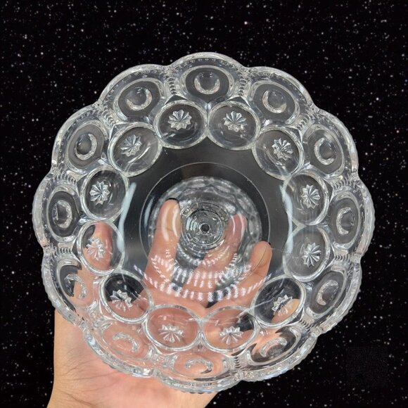 Antique EAPG Adams & Co Palace Moon & Stars Compote Large Clear Manganese 365nm - Picture 6 of 15